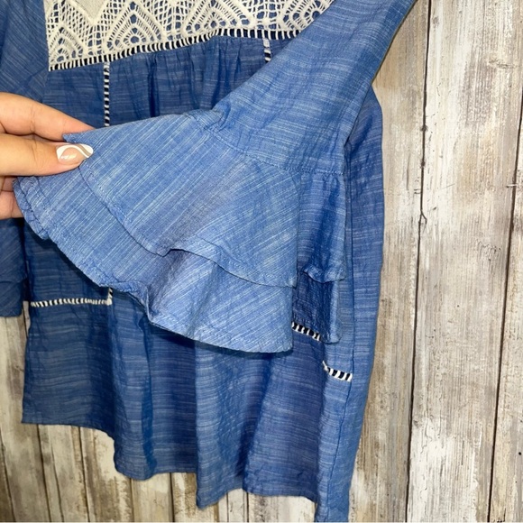 Loft Chambray Ruffle Sleeve Blouse - Picture 2 of 5